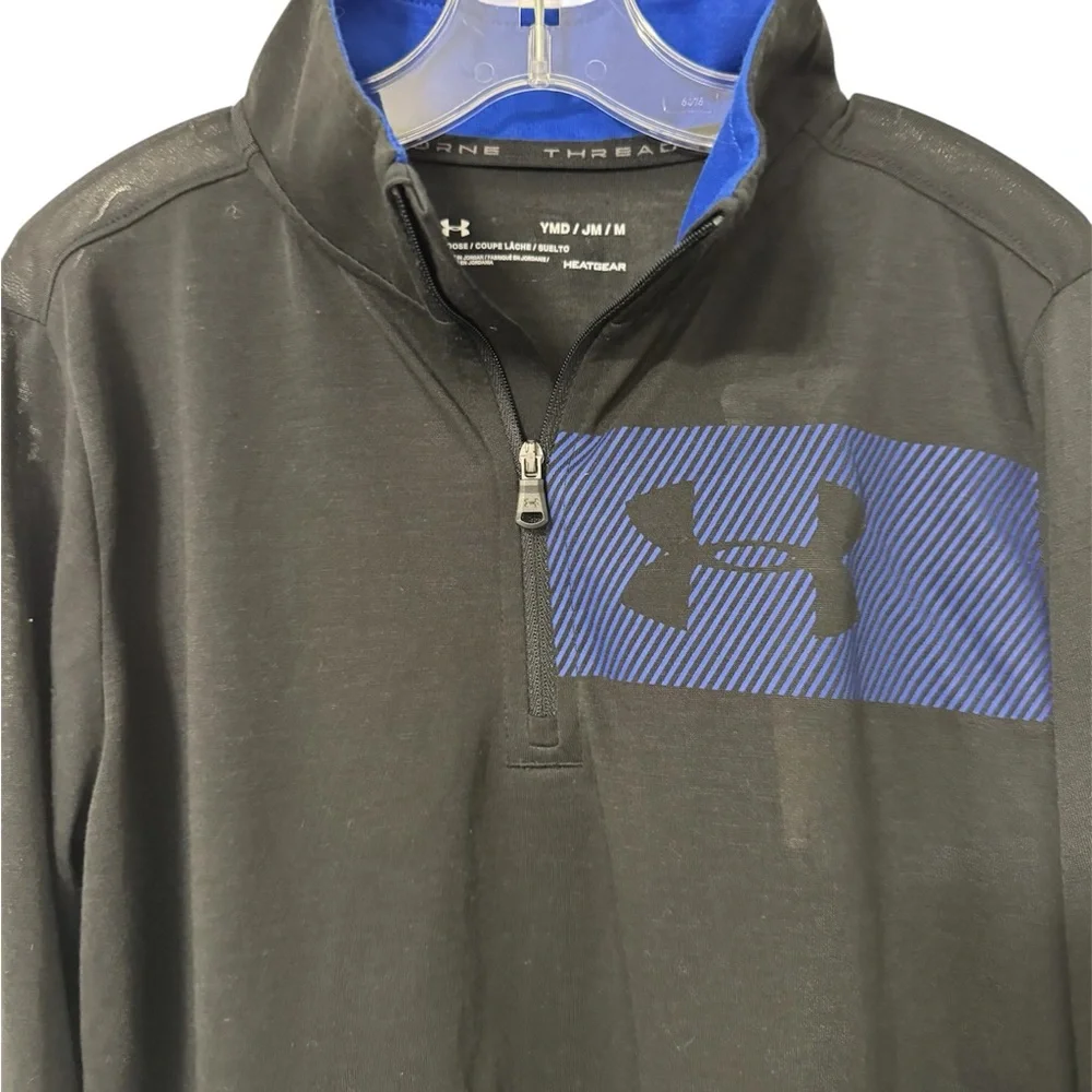 Under Armour Black Pullover with Blue Chest Panel Youth Medium